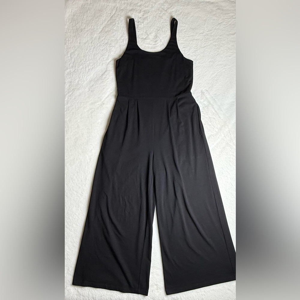 Eileen Fisher Black Cotton Blend Sleeveless Wide Leg Cropped Jumpsuit - Picture 4 of 15
